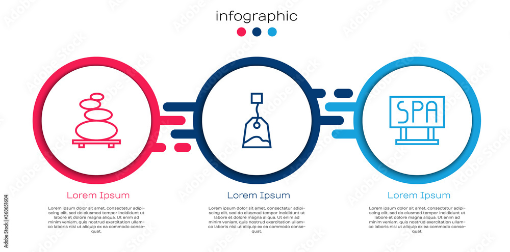 设置线堆叠热石头、茶包和水疗沙龙招牌。商业信息图模板。矢量。