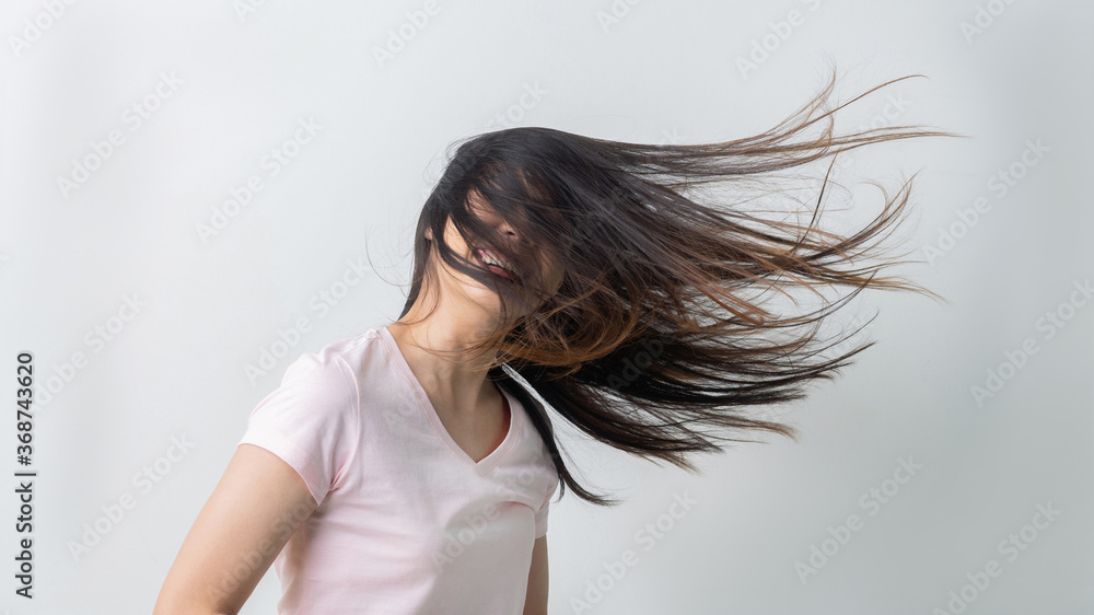 Asian woman Flick her hair fun