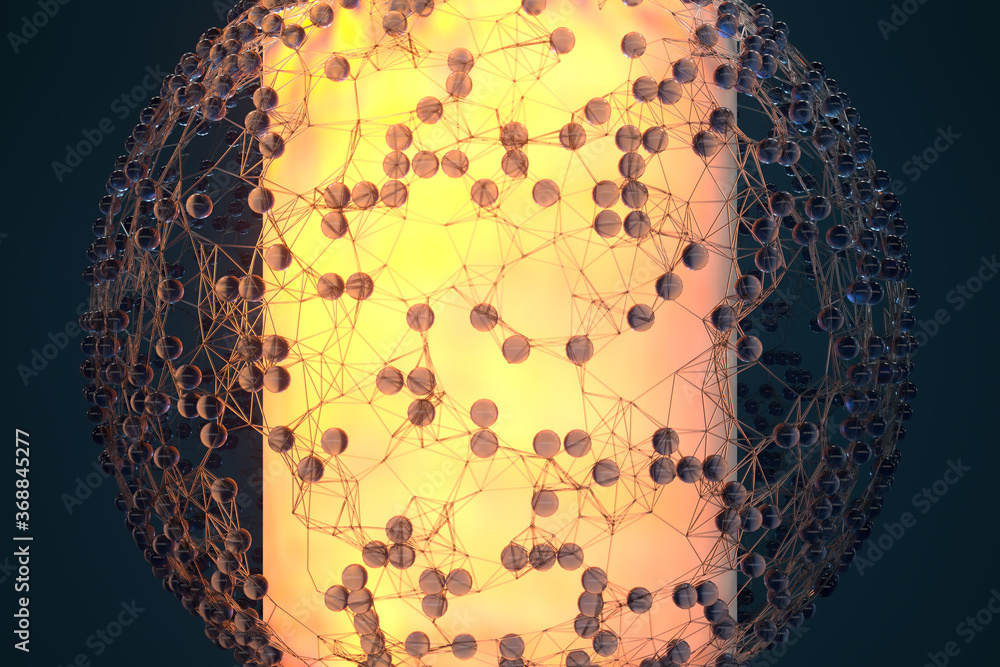 Blue biology grid with connect constrains, 3d rendering.