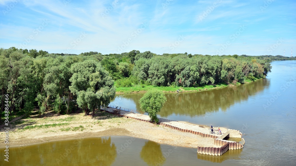 Landscape of the river in the middle lane in summer