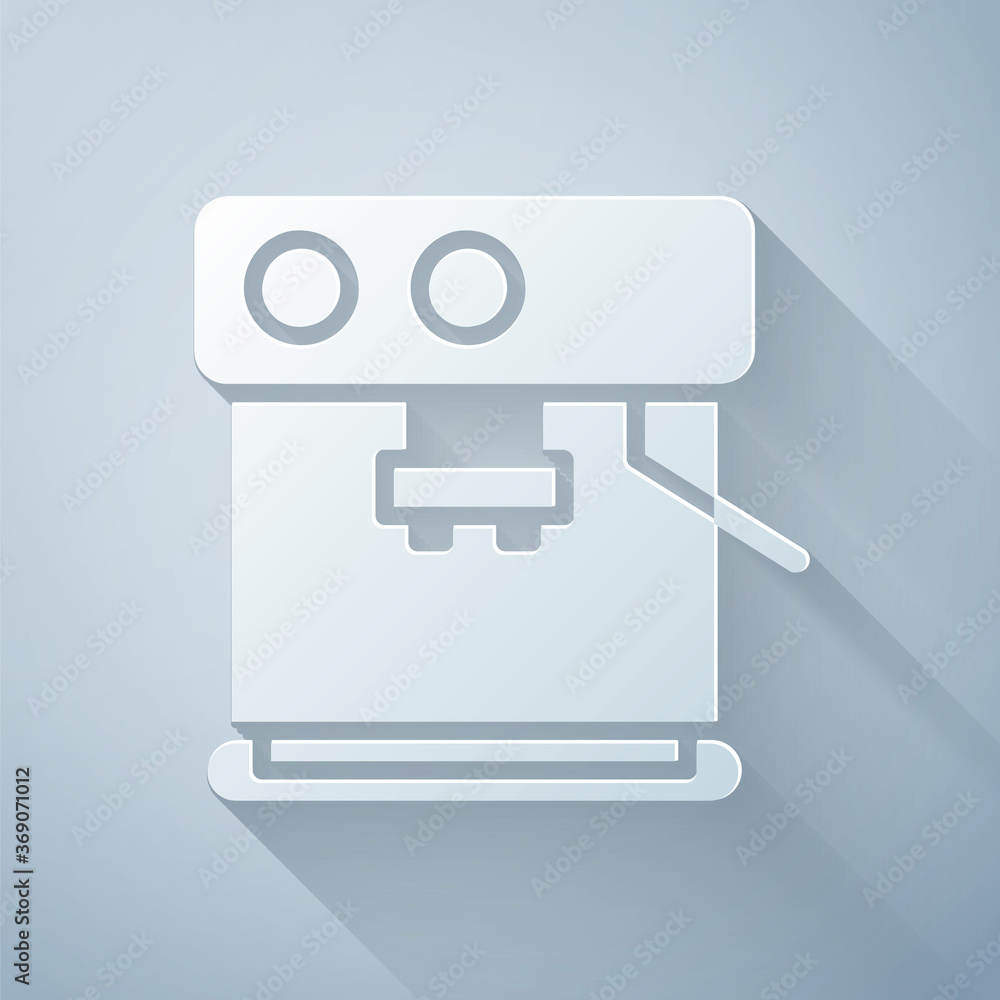 Paper cut Coffee machine icon isolated on grey background. Paper art style. Vector Illustration.