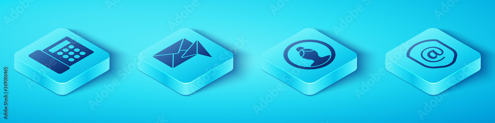 Set Isometric Telephone, Envelope, Shield with mail and e-mail and Create account screen icon. Vecto