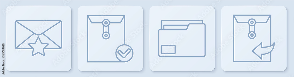 设置带星号的信封、文件夹、信封和复选标记以及信封。白色正方形，但