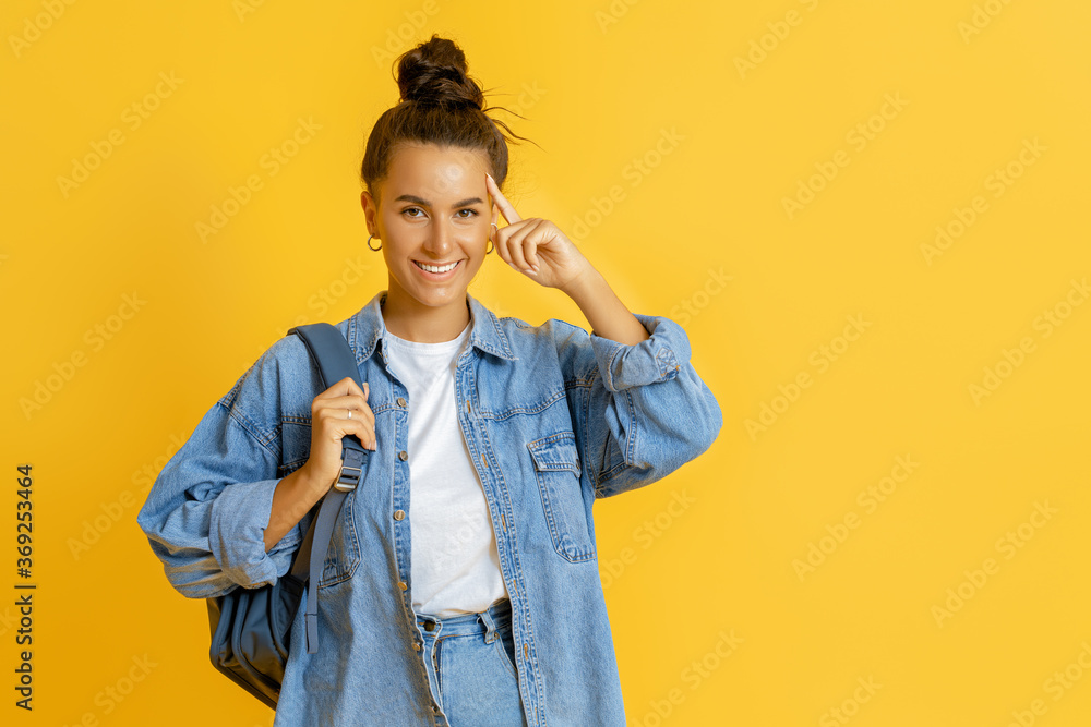 young woman on bright color background