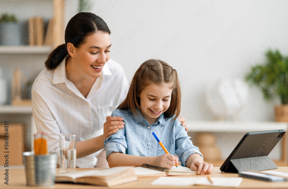 Girl doing homework or online education.