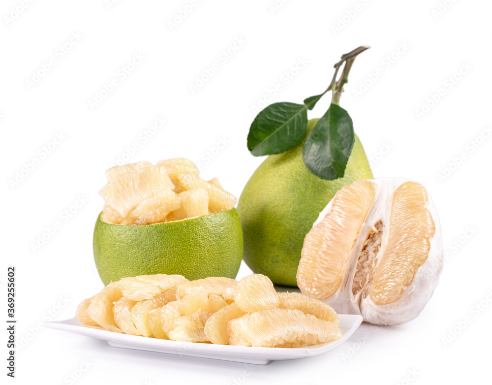 Fresh pomelo, pummelo, grapefruit, shaddock isolated on white background, close up, cut out, clippin