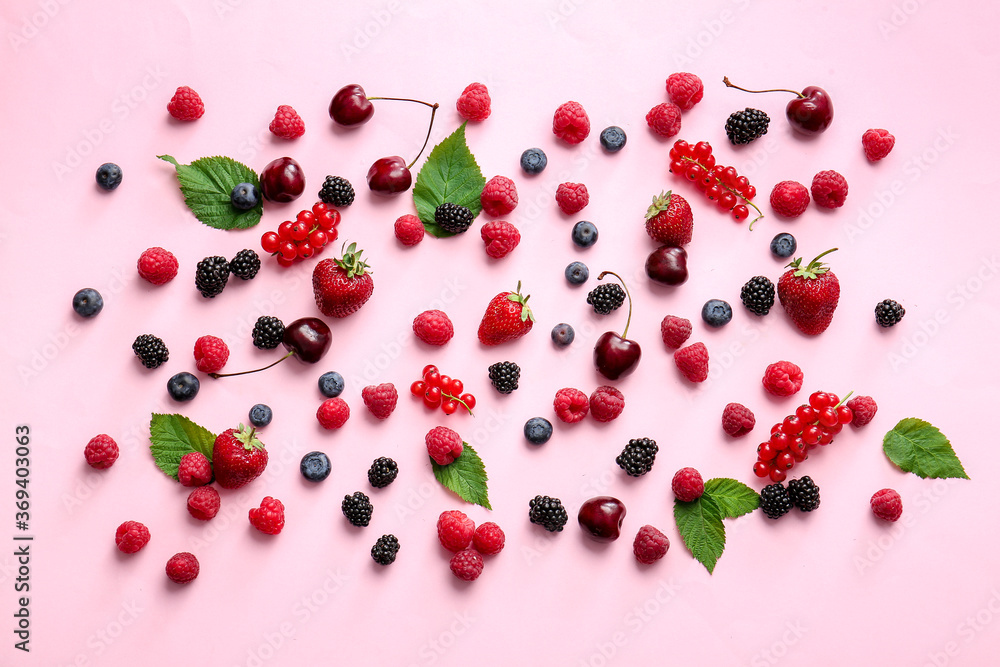 Tasty fresh berries on color background