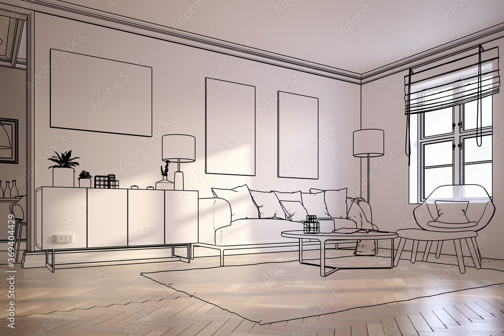 Furnishings and Art Panintings Inside an Apartment (illustration) - 3d visualization