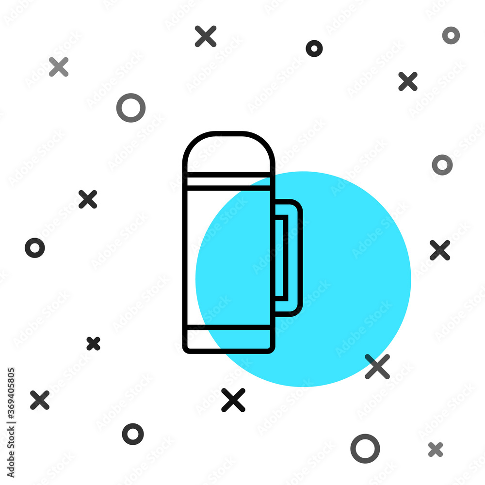 白色背景上隔离的黑线保温瓶容器图标。保温瓶图标。露营和徒步旅行