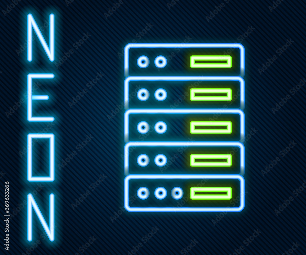 Glowing neon line Server, Data, Web Hosting icon isolated on black background. Colorful outline conc