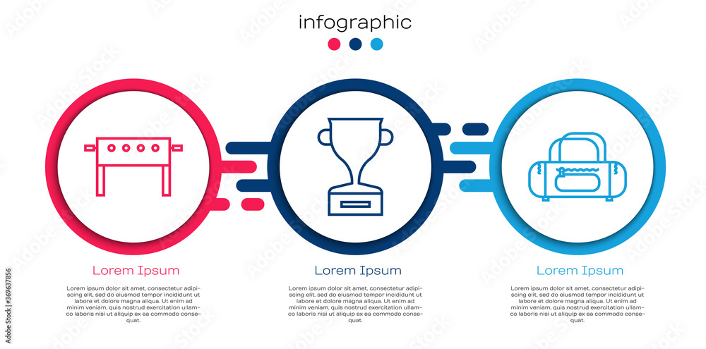 设置冰球桌、奖杯和运动包。商业信息图模板。矢量。