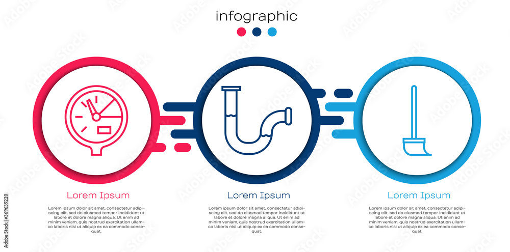 设置线路水表、工业金属管和拖把。商业信息图模板。矢量。