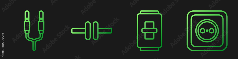 Set line Electric light switch, Audio jack, Electric circuit scheme and Electrical outlet. Gradient 