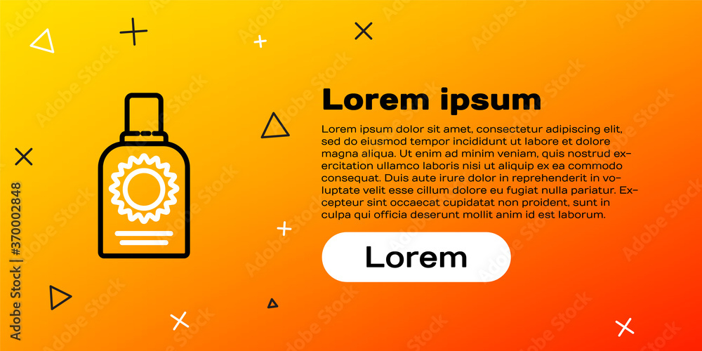 Line防晒喷雾瓶图标隔离在黄色背景上。保护皮肤免受阳光照射