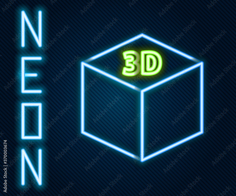 Glowing neon line Isometric cube icon isolated on black background. Geometric cubes solid icon. 3D s