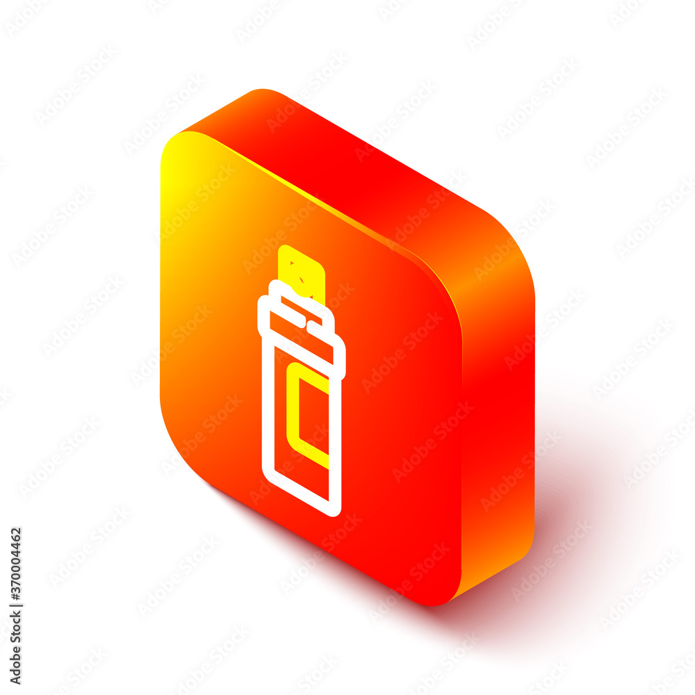 Isometric line Perfume icon isolated on white background. Orange square button. Vector Illustration.