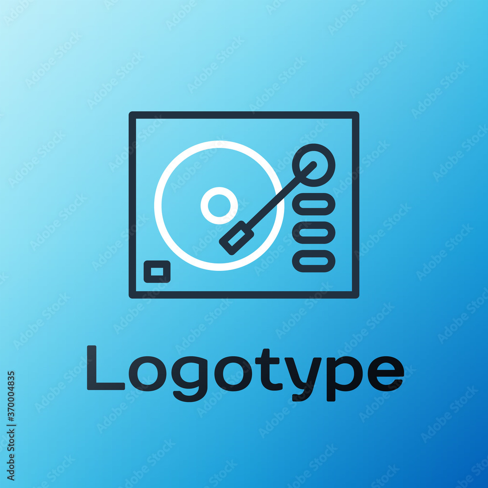 Line Vinyl player with a vinyl disk icon isolated on blue background. Colorful outline concept. Vect