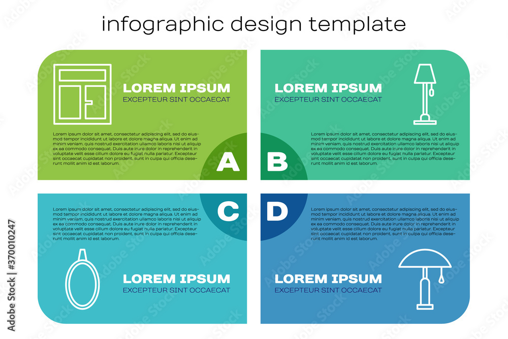 设置线镜子、房间窗户、台灯和落地灯。商业信息图模板。Vecto