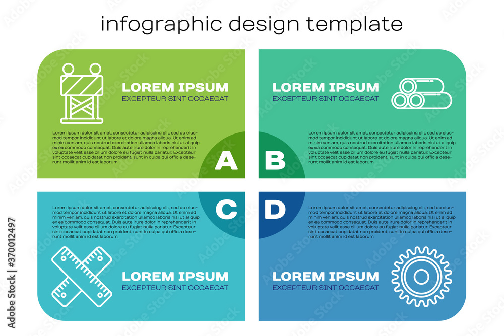 Set line Crossed ruler, Road barrier, Circular saw blade and Industry metallic pipe. Business infogr