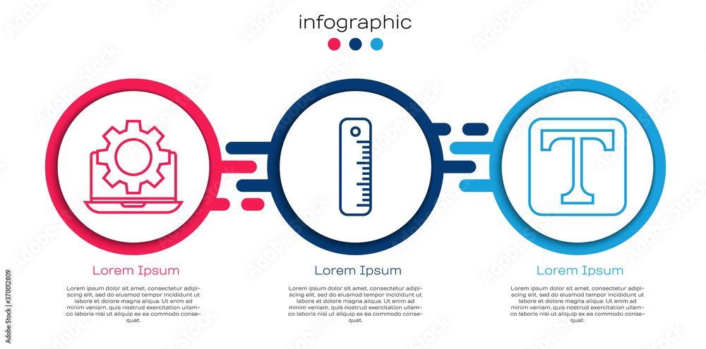 设置行笔记本电脑和设备，标尺和文本。商业信息图模板。矢量。
