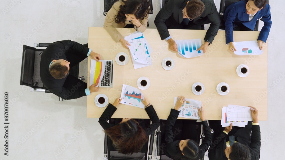 Business people group meeting shot from top view in office . Profession businesswomen, businessmen a