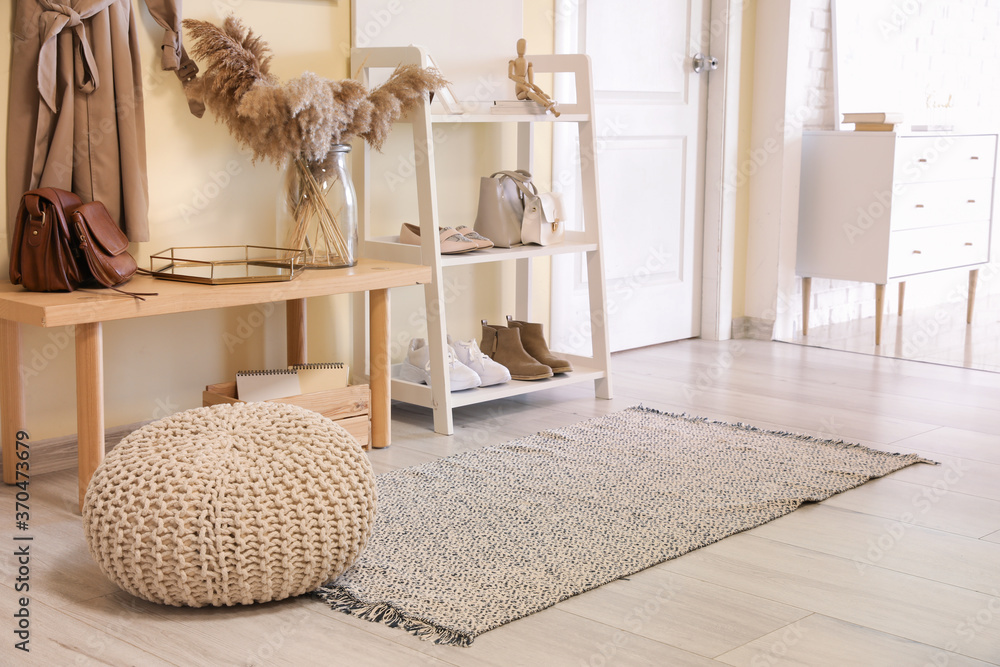 Stylish interior of modern hall with rug