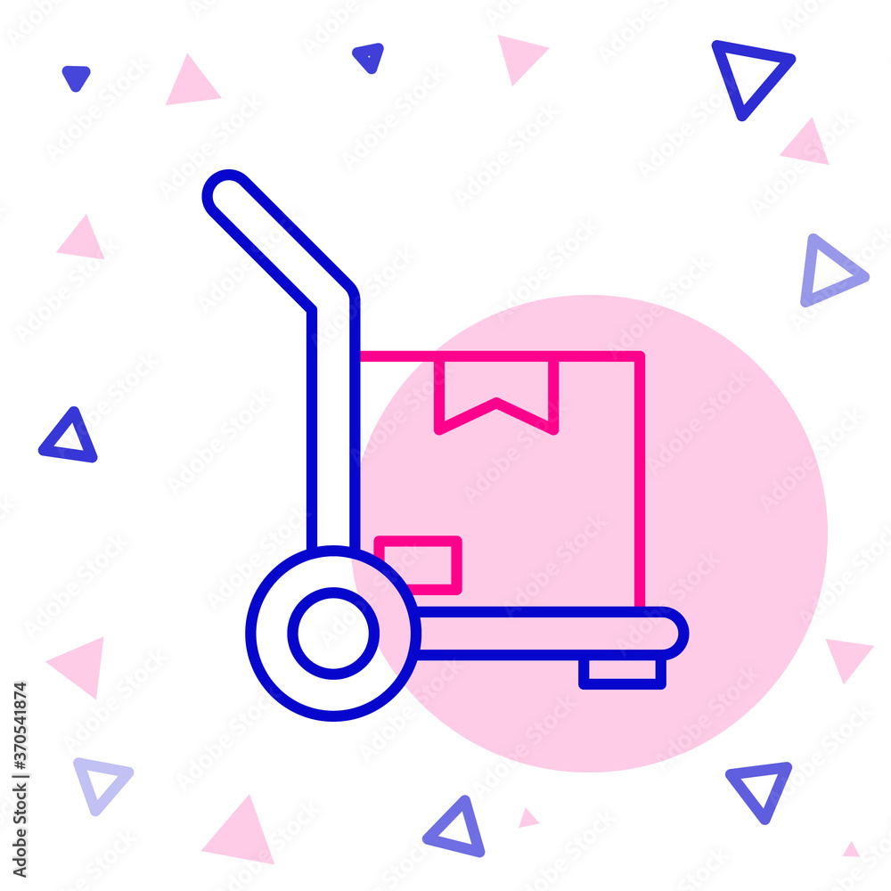 Line Hand truck and boxes icon isolated on white background.Dolly symbol。彩色轮廓概念。