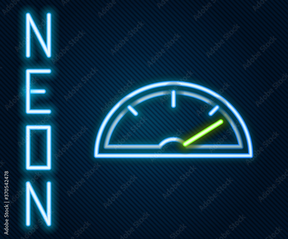 Glowing neon line Speedometer icon isolated on black background. Colorful outline concept. Vector Il