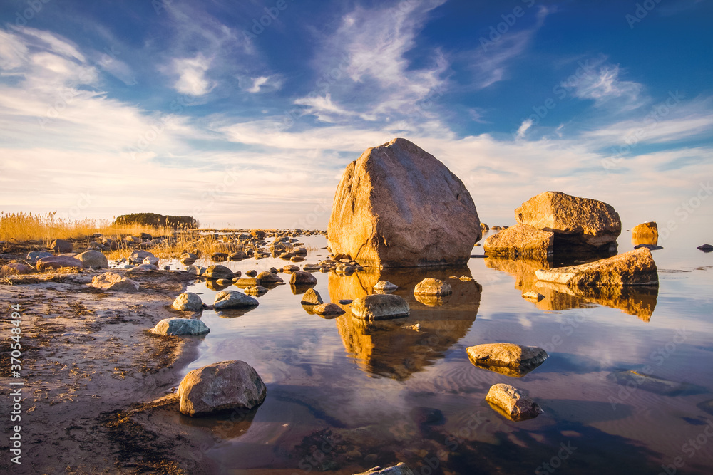 Rocks at seaside in Kasmu village on beautiful evening