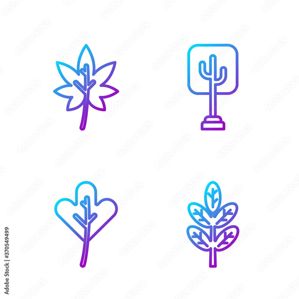 Set line Leaf or leaves, Leaf or leaves, Leaf or leaves and Tree. Gradient color icons. Vector.