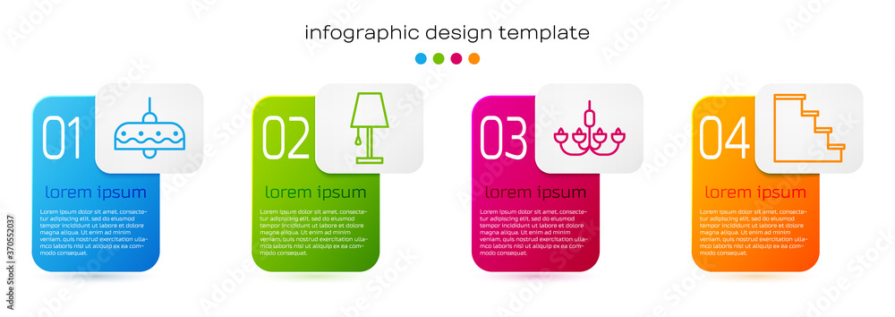 Set line Chandelier, Table lamp, Chandelier and Staircase. Business infographic template. Vector.