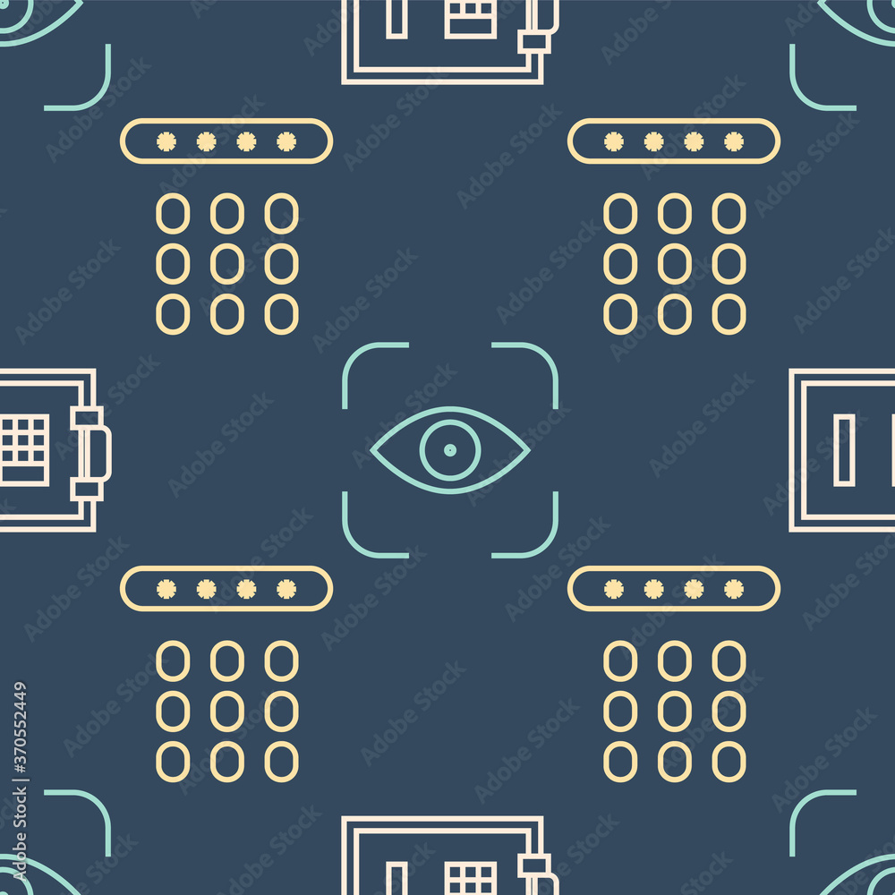 设置线路安全、密码保护和无缝模式下的眼睛扫描。矢量。