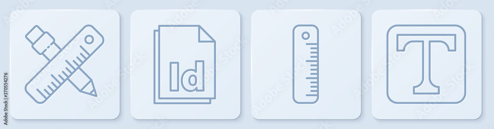 设置线条交叉的标尺和铅笔、标尺、ID文件文档和文本。白色方形按钮。矢量。