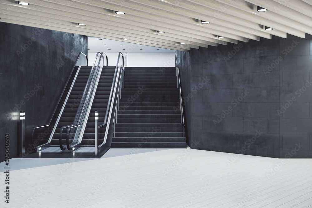 Minimalistic subway station with escalator