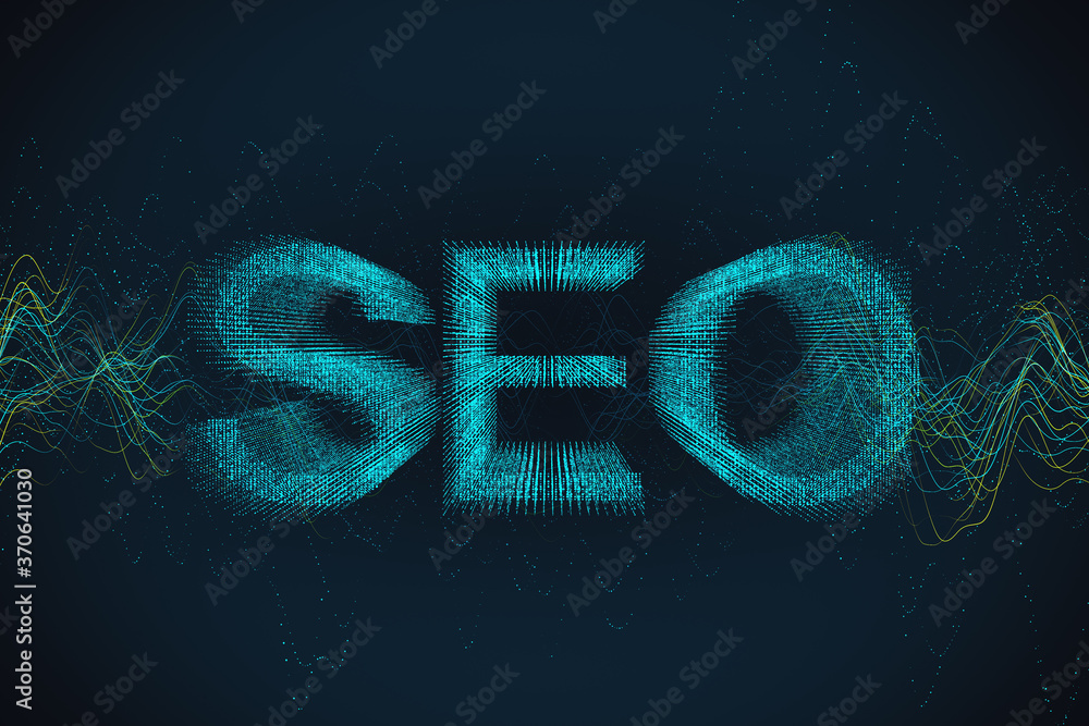 Creative glowing seo hologram sign.