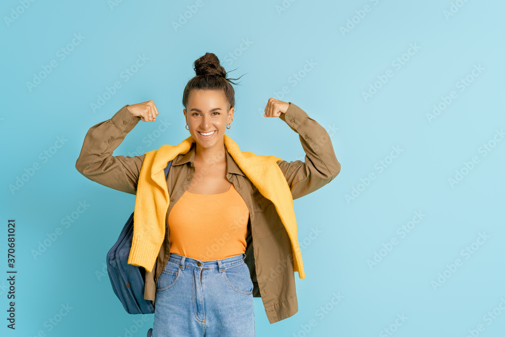 young woman on bright color background