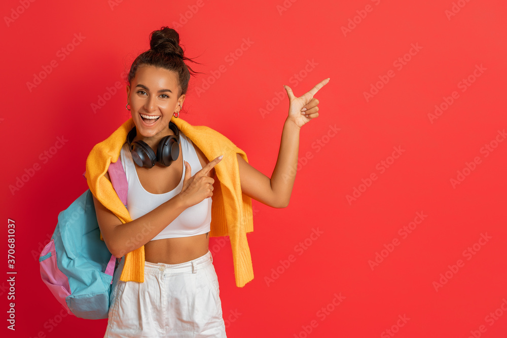 young woman on bright color background