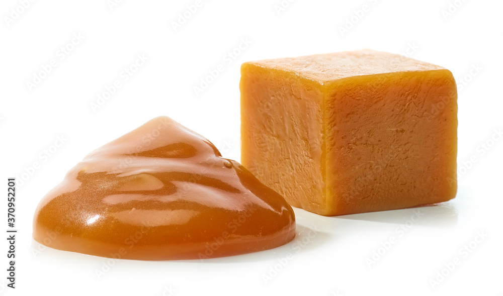 caramel candy and melted caramel drop