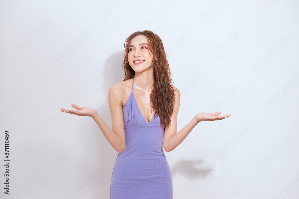 Beautiful party woman over white background