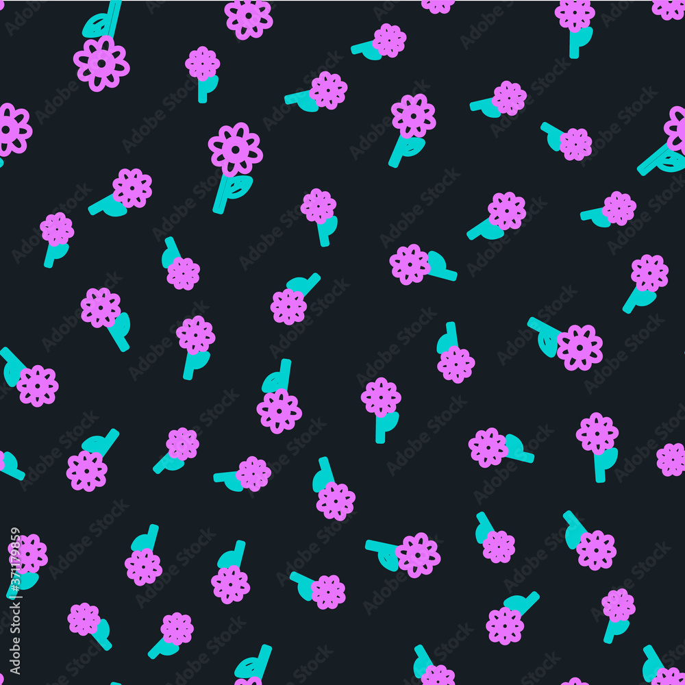 Line Flower icon isolated seamless pattern on black background. Vector Illustration.