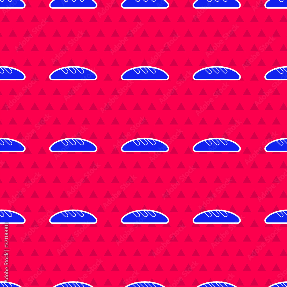 Blue Bread loaf icon isolated seamless pattern on red background. Vector Illustration.