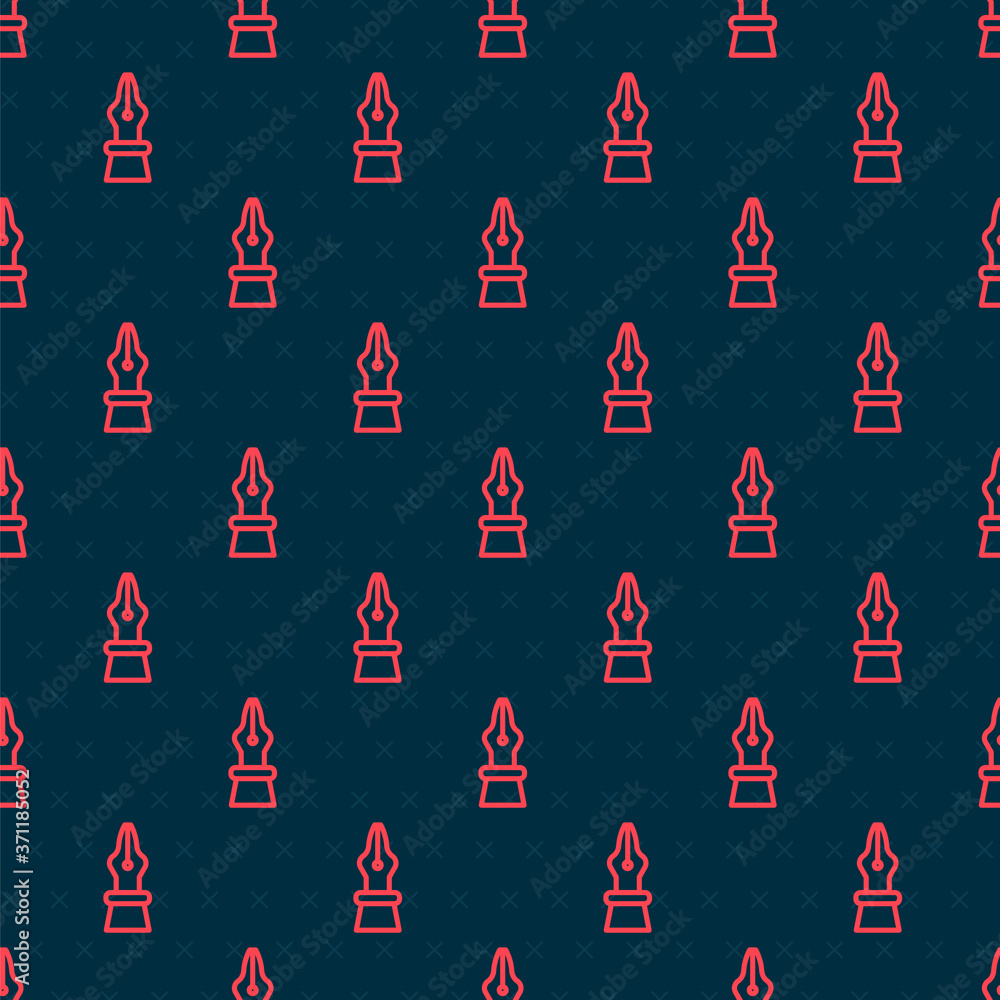 Red line Fountain pen nib icon isolated seamless pattern on black background. Pen tool sign. Vector 