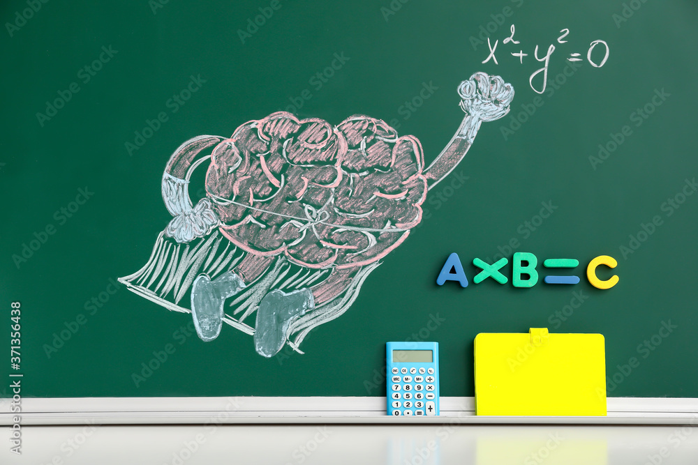 Drawn brain and formula on school blackboard