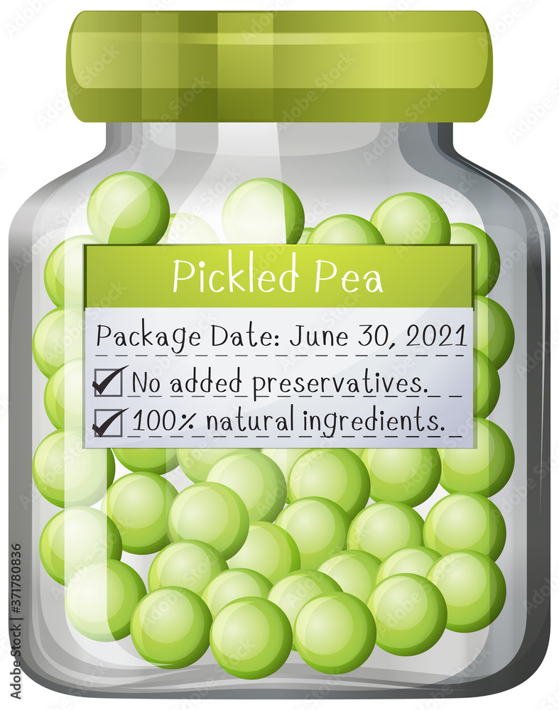 Pickled pea preserve in glass jar