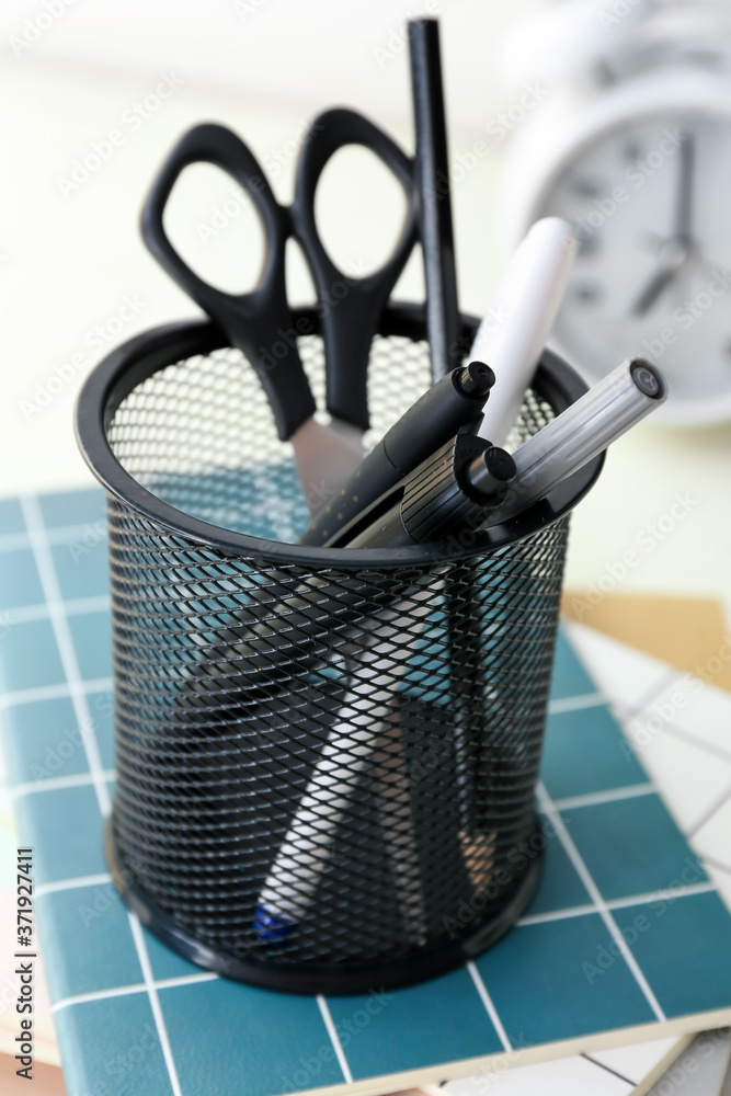 Set of school stationery on table