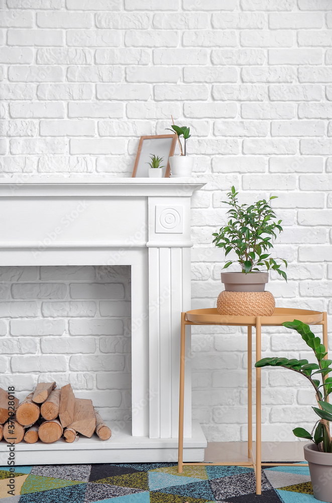 Interior of modern room with fireplace