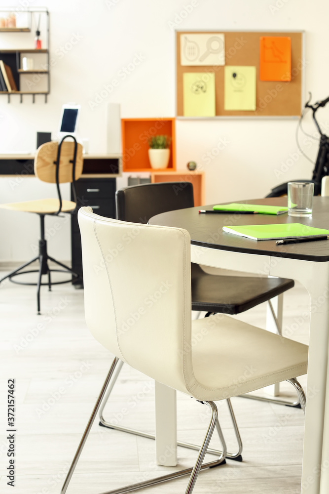 Table prepared for business meeting in office