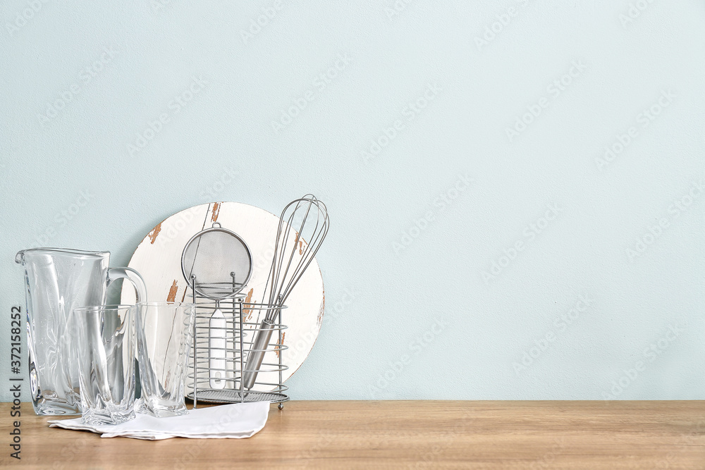 Set of utensils on kitchen counter