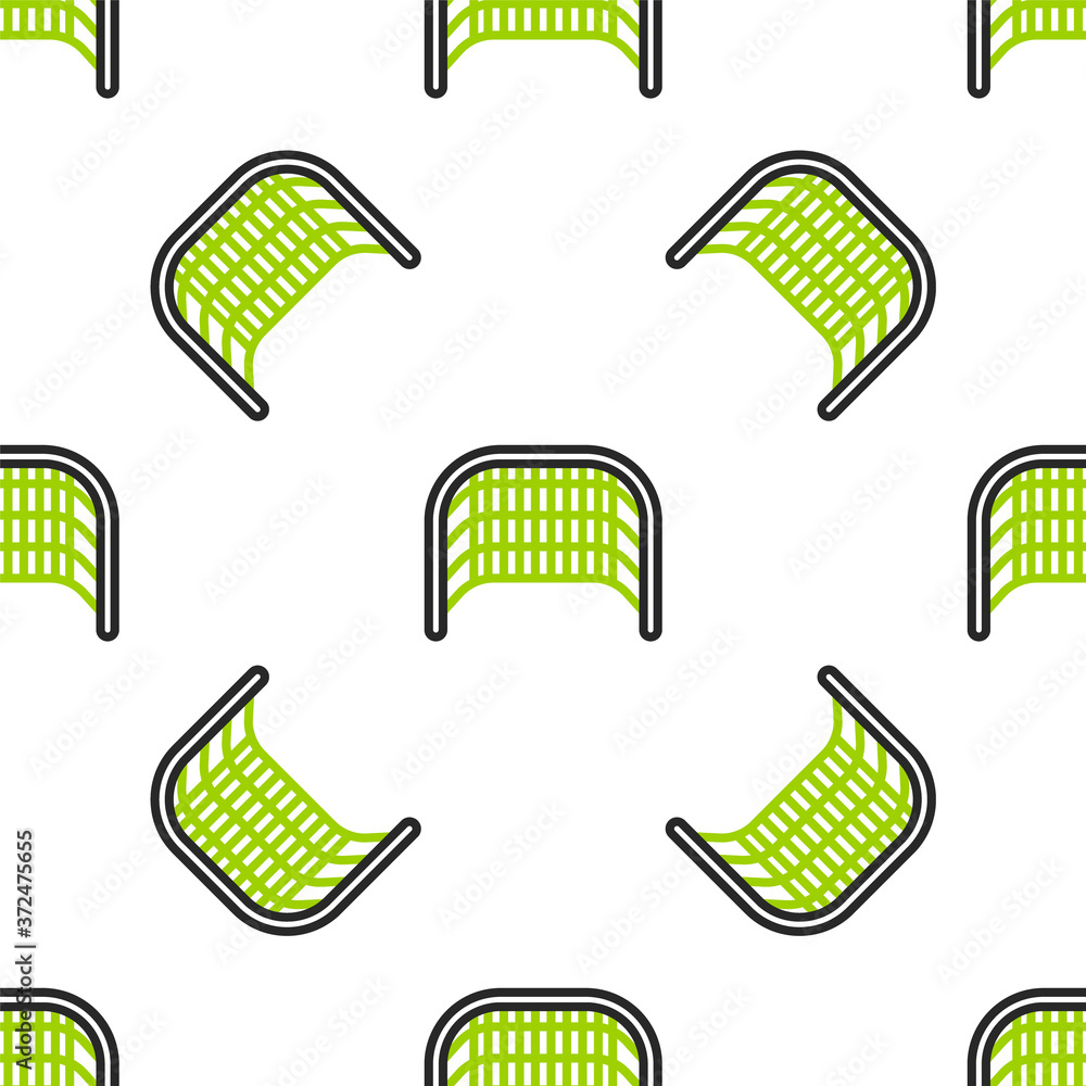 Line Ice hockey goal with net for goalkeeper icon isolated seamless pattern on white background. Vec