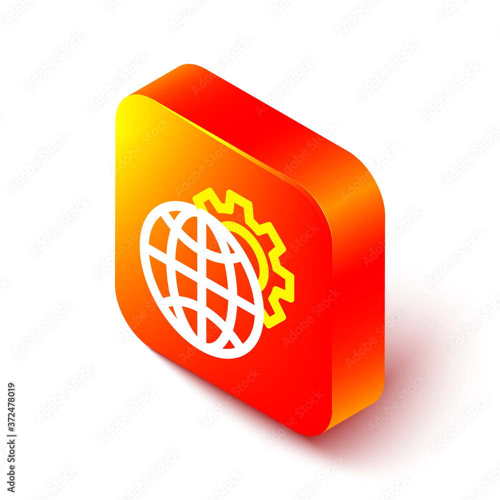 Isometric line Globe of the Earth and gear or cog icon isolated on white background. Setting paramet